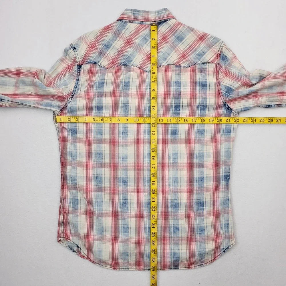 True Religion Shirt Men Large Red White Blue Plaid Western Pearl Snap Y2K Cowboy